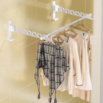 Wall Mount Coat Hanger Holder Black Clothes Drying Organizer Rack Garment Hooks Aluminium Retractable Folding Indoor Wall Mounted Hanger For Laundry R -  Rebrilliant, 91E192DDE9B54015BFBD7136E8FD3183