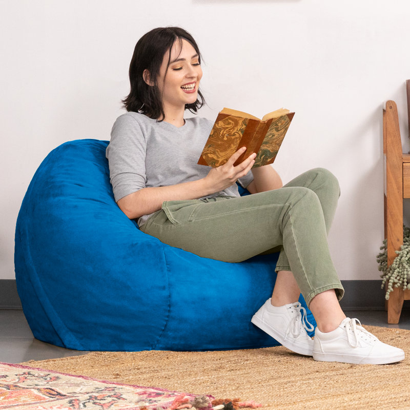 Fauteuil à billes rond 3 pi avec housse amovible Saxx, Microsuède bleuet