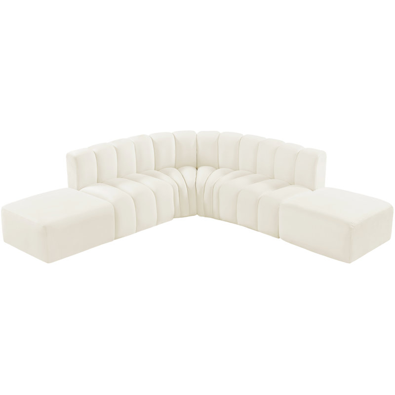 Issic Upholstered Curved Sectional with Ottoman Reversible, Cream Velvet