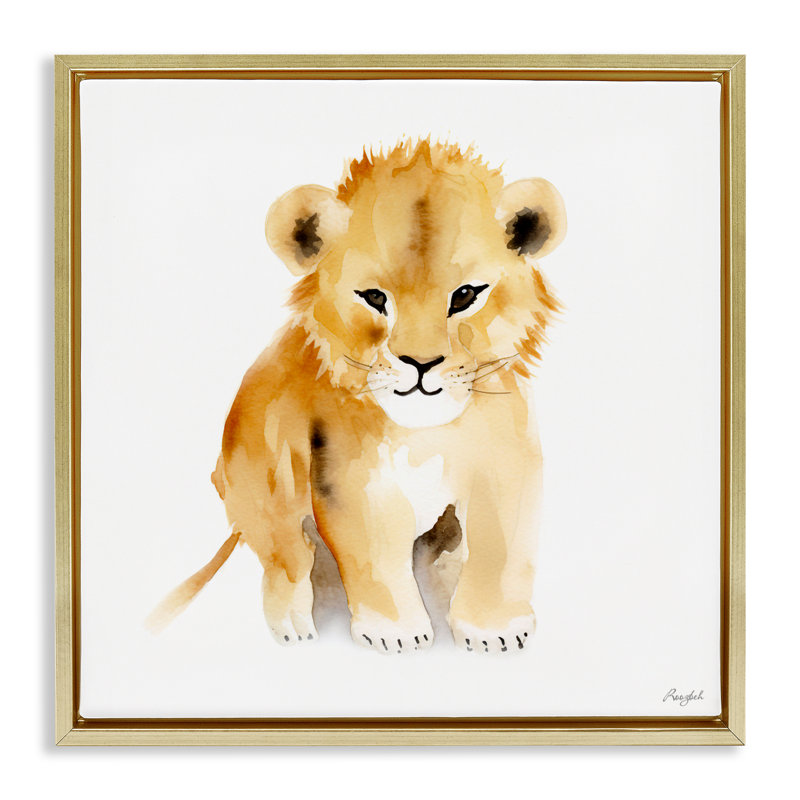 Cadre flottant Minimal Lion Cub, design par Roozbeh, H 25 po x l 25 po, Cadre flottant métallique doré
