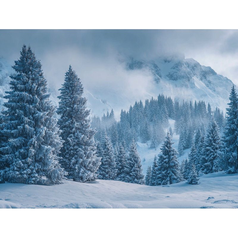 «Snowy Mountain Evergreen», art mural sur toile tendue, H 30 po x l 40 po