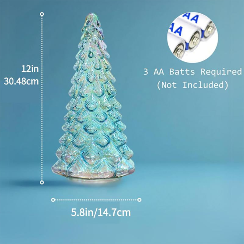 12" Blue Glass Christmas Tree Table Light – Battery Operated Holiday Decoration For Mantel, Shelf, Window Or Office Festive Display