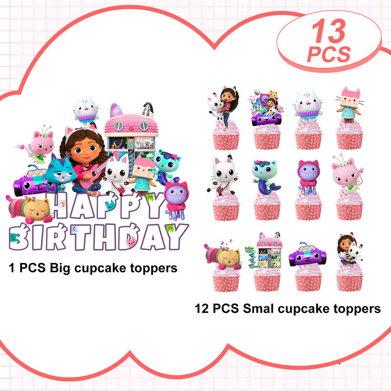 Cartoon Dollhouse Party Cake Topper, 13 Pcs Cartoon Cake Toppers