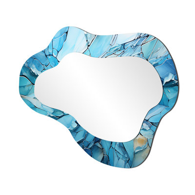 Tyrise Antartica Icebound Kaleidoscope Geometric I - Mountains Cloud Wall Mirror, Blue Asymmetrical Decorative Mirror, Printed Metal Art