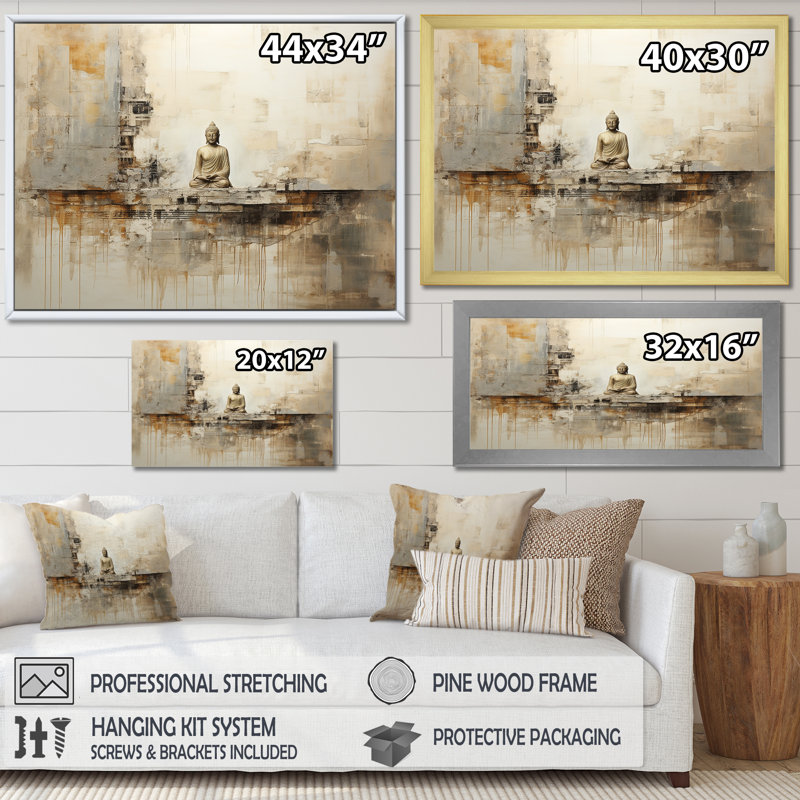Statue de bouddhisme religieux II - art mural bouddhisme, H 34 po x l 44 po x P 1,5 po, Toile tendue