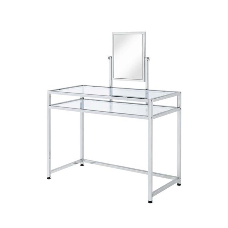 Ensemble de coiffeuse avec tabouret Coleen, finition chromée