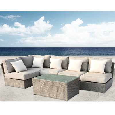4 Seating For Outdoor Space, Fully Assembled, Oversized Deep Experience, Handwoven , All-weather Cushions, Table Patio 4 Individuals, Quick Setup & Gray Tempered Glass Top