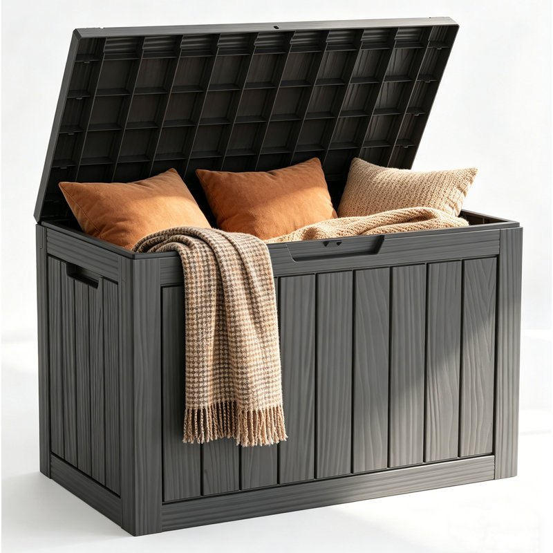 Boîte de rangement pour terrasse 45 po, Boîte de rangement 45 gallons en résine noire