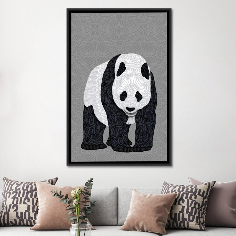 « papa panda », impression sur toile tendue, H 60 po x l 40po x P 1,5 po, Toile avec cadre noir, Blanc