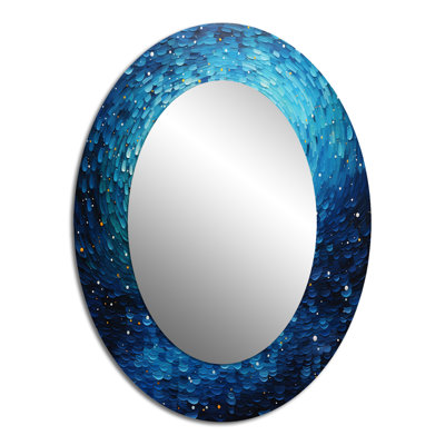 Pointillism River Majestic Cascade - Blue Large Mirror, Traditional Unique Wall Mirror Decor, Printed Metal Art