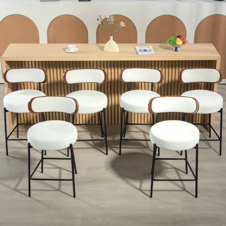 Counter Height Bar Stools, 28'' Bar Stools , Boucle Counter Stools With Back, Boucle Bar Stools For Kitchen Island, Dining Room(Set of 6)