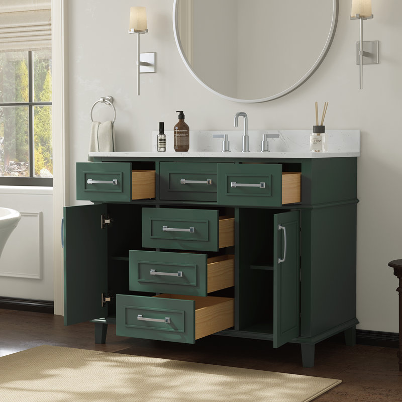 Meuble-lavabo simple autoportant de 42 po avec plateau en pierre reconstituée Abramowitz, Vert, 42"