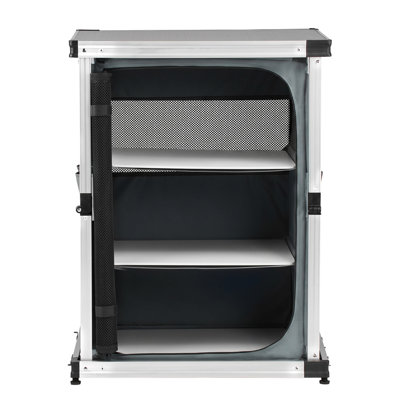 Armoire de rangement pliante pour camping, table d'extérieur portative en aluminium légère, station de cuisine compacte à installation rapide, avec 3 tablettes et sac de transport, pour pique-nique, barbecue, camping, voyage en véhicule récréatif