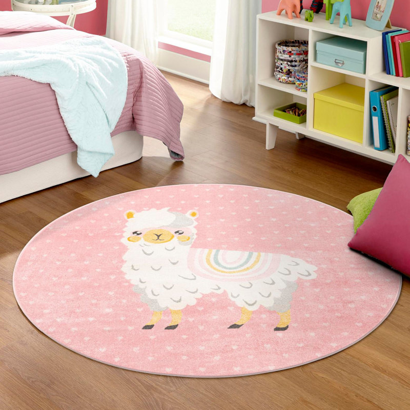 Rectangle Polka Dots Polypropylene Plastic Rug, Round 3'3", Pink