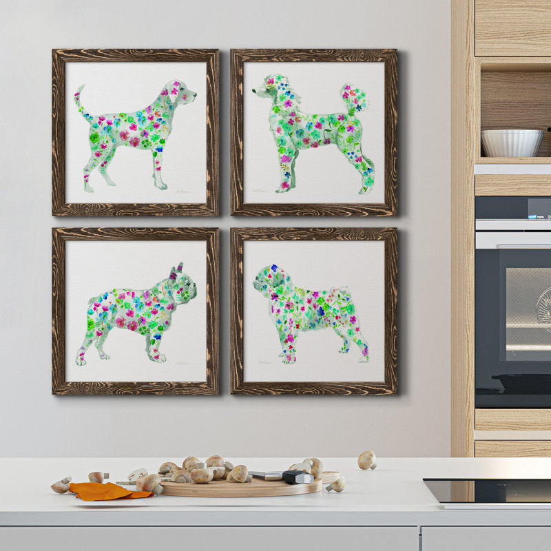 Tapisserie Labrador - ensemble de 4 peintures sur toile encadrées, Encadré toile noyer, H 31,5 po x l 126 po x P 1,5 po