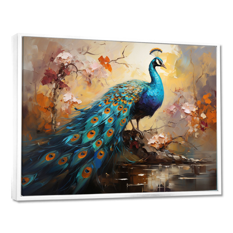 «Peacock Expressionist Portrait III - Peacock», art mural encadré, H 34 po x l 44 po x P 1,5 po, Cadre flottant blanc