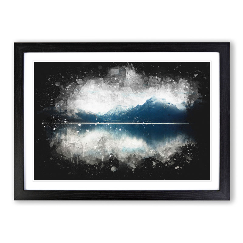 Lake Mcdonald Montana Paint Splash - Picture Frame Graphic Art, Black Framed, 62cm H x 87cm W x 2cm D