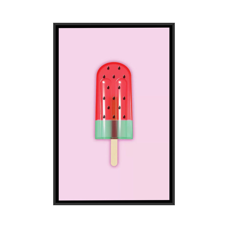 « pastèque popsicle », impression sur toile tendue, H 60 po x l 40po x P 1,5 po, Toile avec cadre noir, Pas de tapis