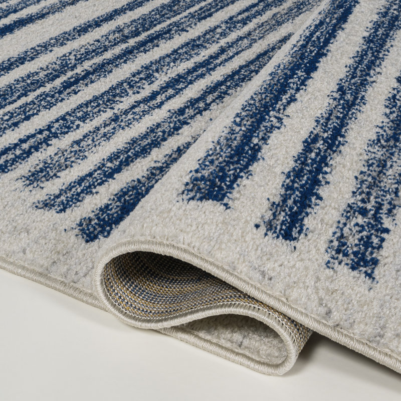 Tapis crème / bleu marine à rayures berbères Baumgardner, Rectangulaire 3 pi x 5 pi