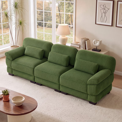 Oversize 3-Seater Sofa,  Modular Sectional Sofa, Corduroy Fabric, Green for Living Room Bedroom Apartment