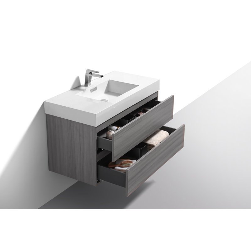 Meuble-lavabo simple mural 39,5 po avec plateau en acrylique renforcé, Gris cendré Valcun