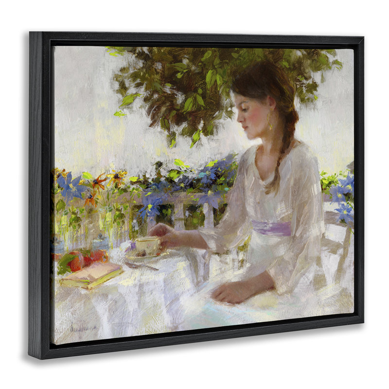 "Classic Tea Party Girl", art mural encadré par Katie Swatland, Cadre flottant noir de jais, H 25 po x l 31 po