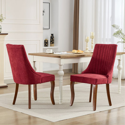 2 Dining Chairs In Rayon Cloth Linen, Curved Solid Wood Legs, Comfortable , Wine Red Color Of 2, Legs With Curve, High Rebound Sponge, Tone