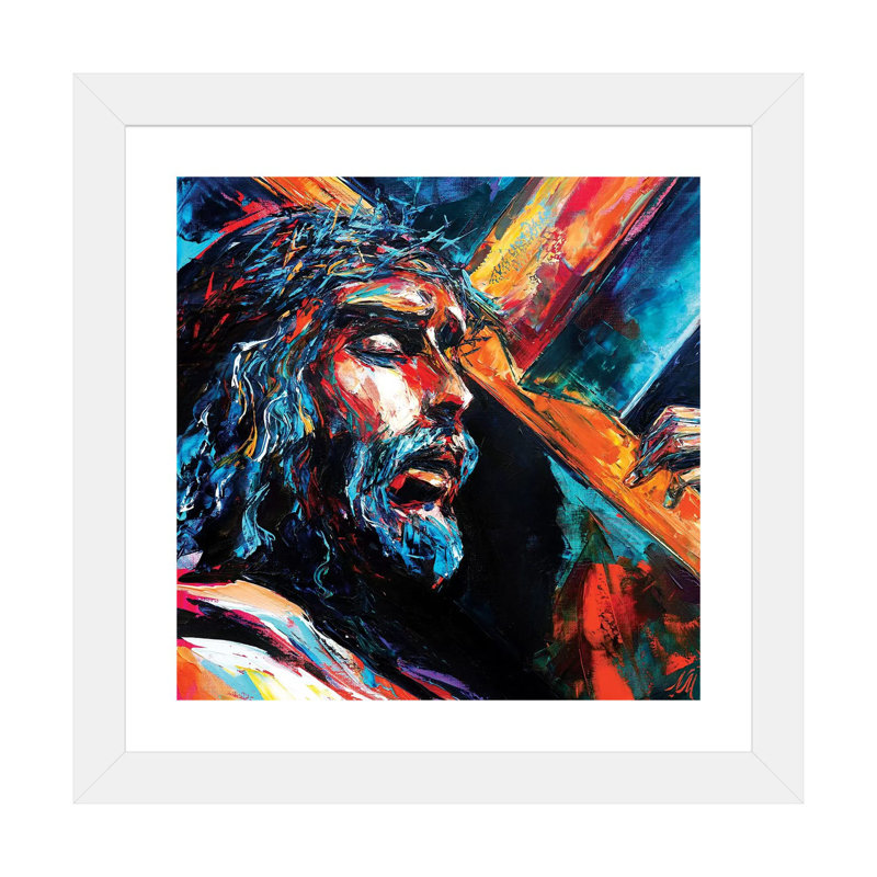 «Jesus Christ» - Impression encadrée sur papier, H 16 po x l 16 po x p 1 po, Papier beaux-arts encadré blanc