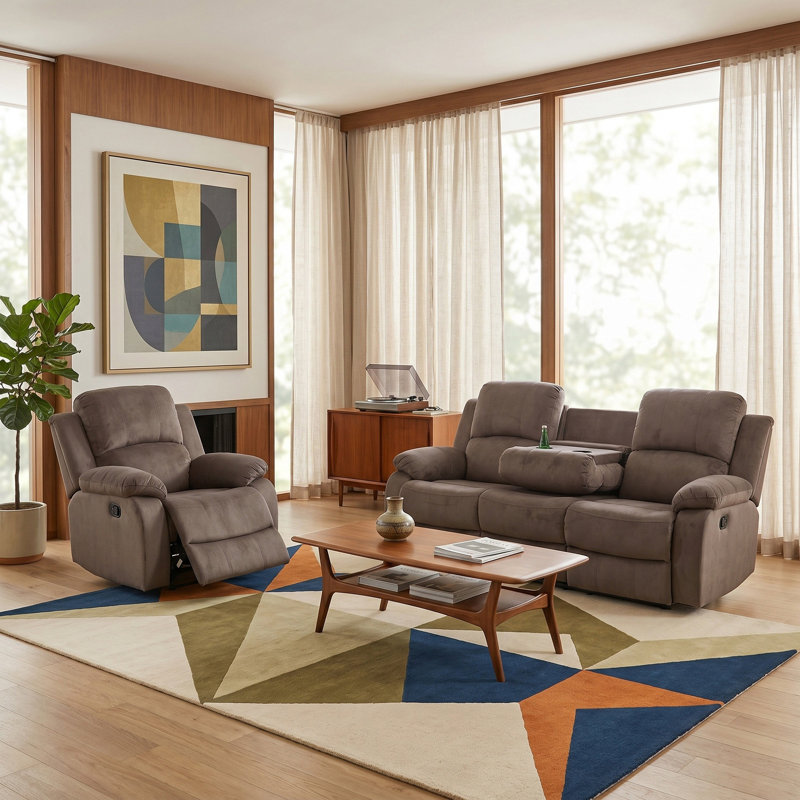 Ensemble de 2 fauteuils et fauteuil relaxants en velours brun ananas Relaxo, Velours brun