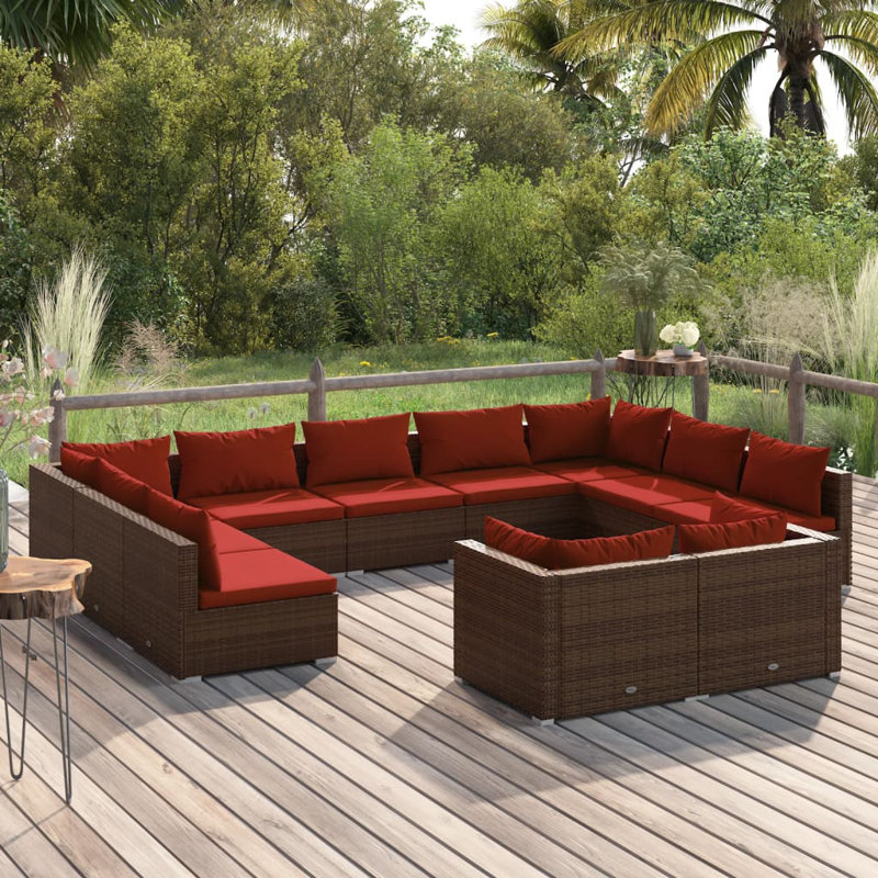 11 Piece Lounge Sofa Seating Group, Cinnamon red, Brown