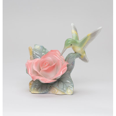 Hummingbird With Peace Rose Figurine