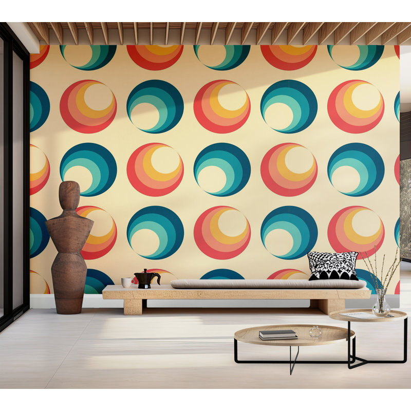 Papier peint de qualité supérieure - Motif de cercles colorés, L 120 po x l 180 po