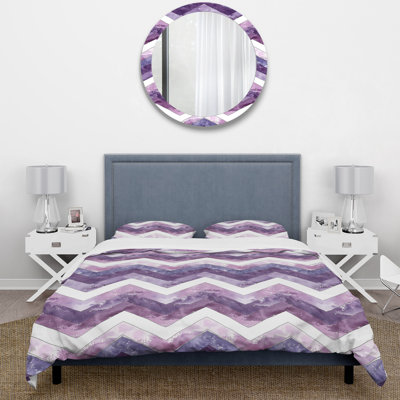 Ensemble de housse de couette violet Midcentury Chevron Bliss III - Midcentury
