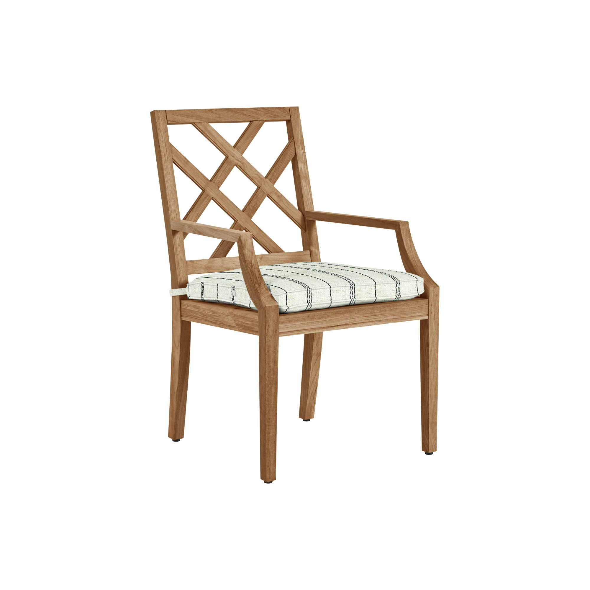 Haley Teak Outdoor Arm Chair Latticework Back, Natural Teak, Perigold Play Sage, Welt