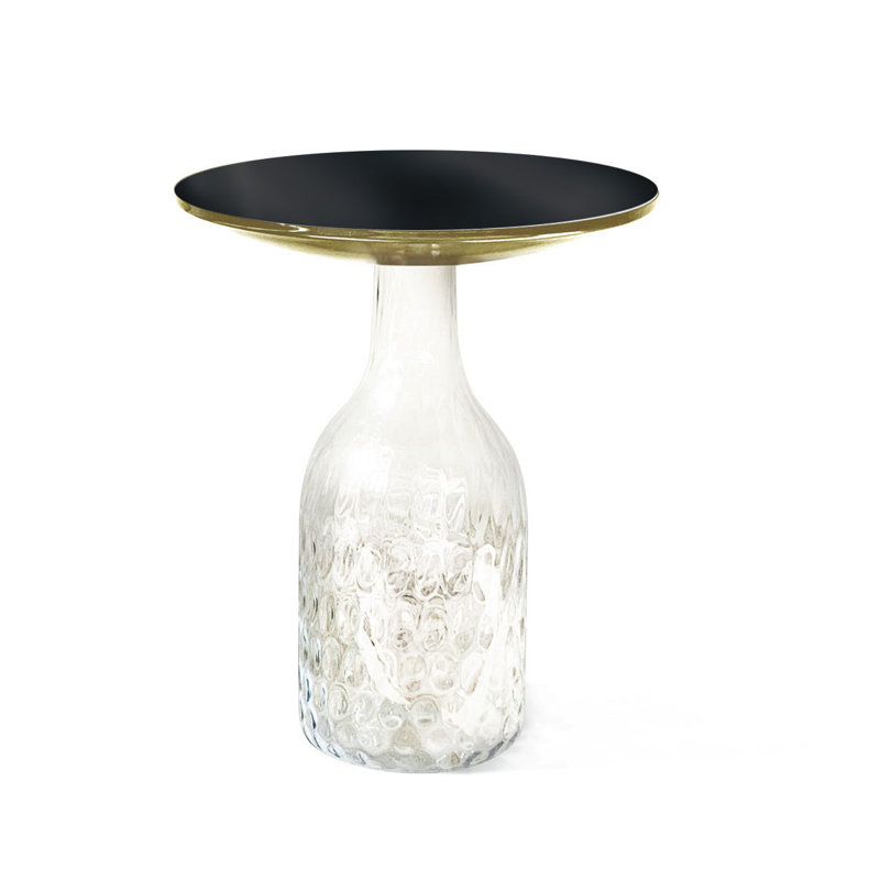 Keneipp Glass Top Abstract End Table, Gold/Black
