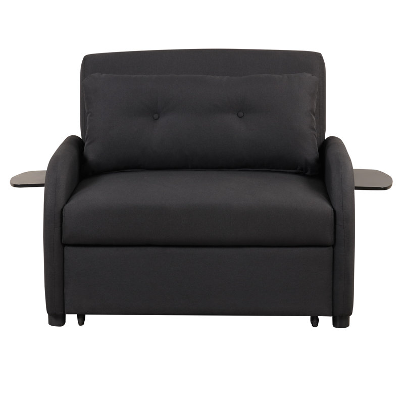 Fauteuil d'appoint 3 en 1 avec portique et tables à oreilles Oakley, Lin noir