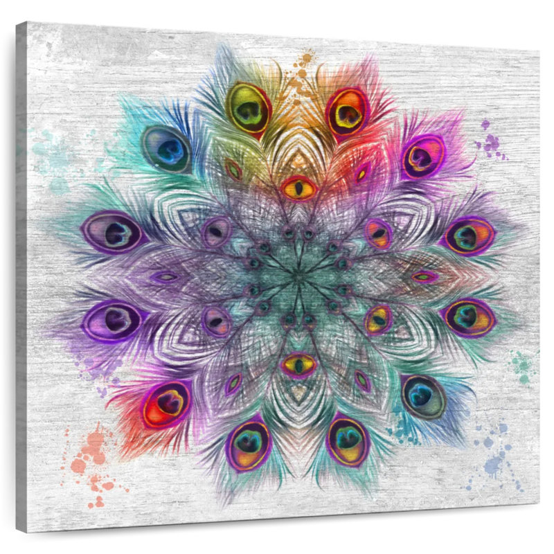 Mandala de plumes de paon en bois Kerner, H 16 po x l 16 po