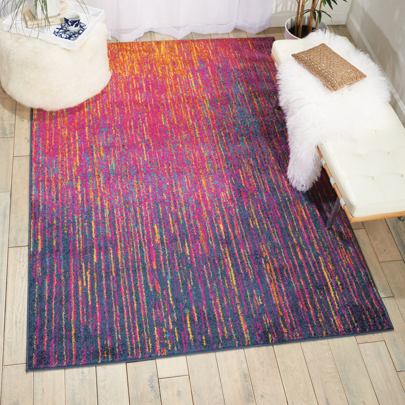 Tapis rose / mauve à motif abstrait Liia, Rectangle 6 pi 7 po x 9 pi 6 po