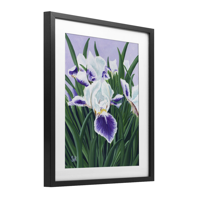 Mauve et blanc, iris, reproduction sous verre, conception de Sarah Waldron Kimball, H 16 po x l 13 po