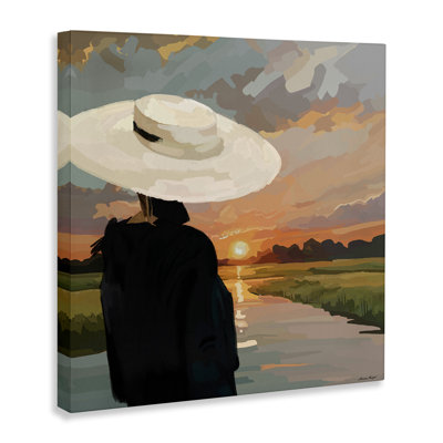 Fashionable Woman Watching Sunset Canvas Wall Art, design by Amelia Noyes