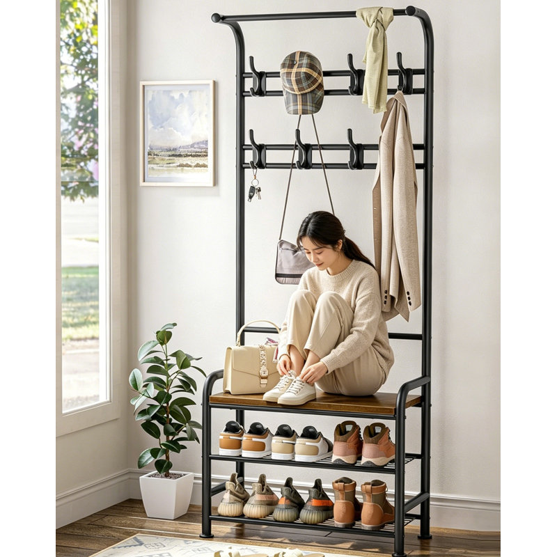 Metal 8 - Hook Coat Rack, Rustic Brown
