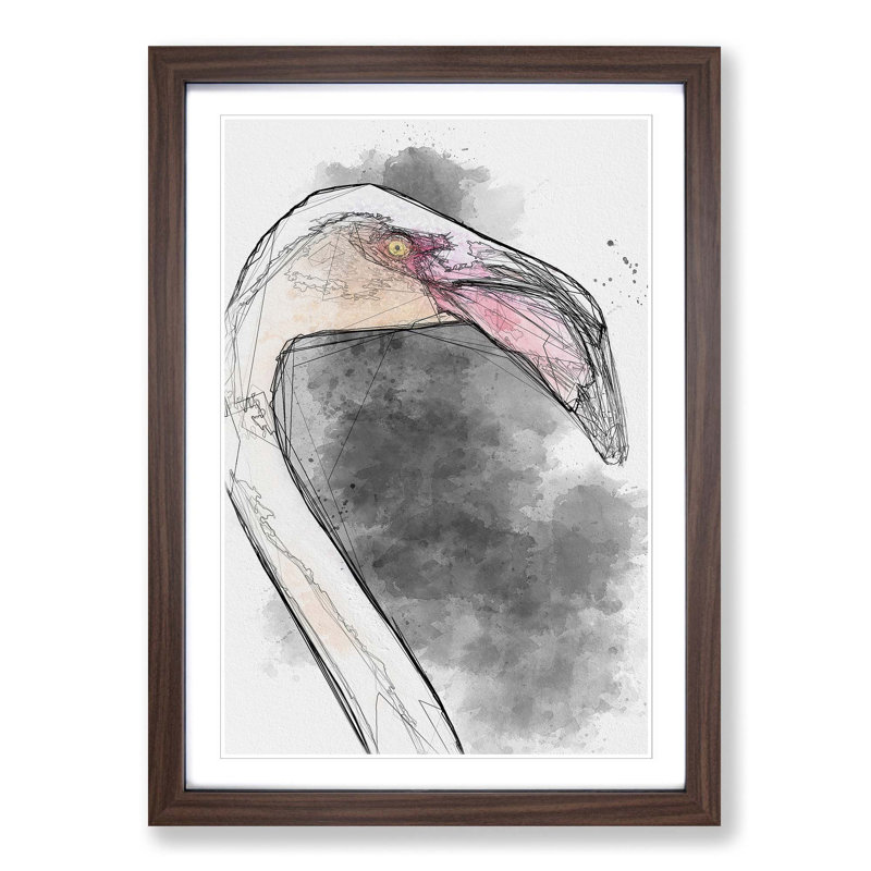 A Pink Flamingo in Abstract - Picture Frame Graphic Art Print, 48cm H x 36cm W x 2cm D, Walnut Framed