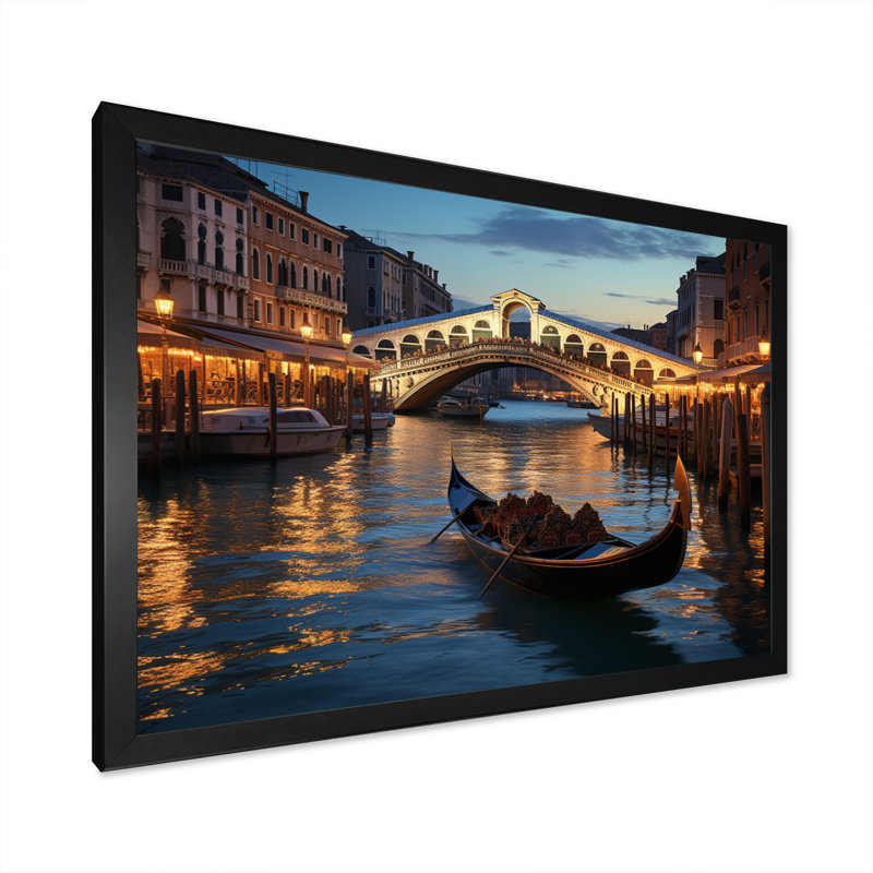 Italie, pont du Rialto Ponte II - Italie, art mural, H 16 po x l 32 po x P 1 po, Cadre simple noir