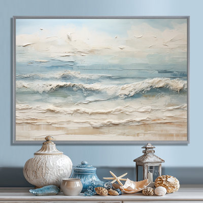 Beige And Blue Coastal Beach Paint - Coastal Beach Framed Prints