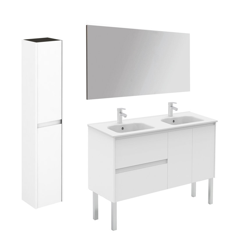 Ambra 47.5'' Double Bathroom Vanity with Ceramic Top, Gloss White