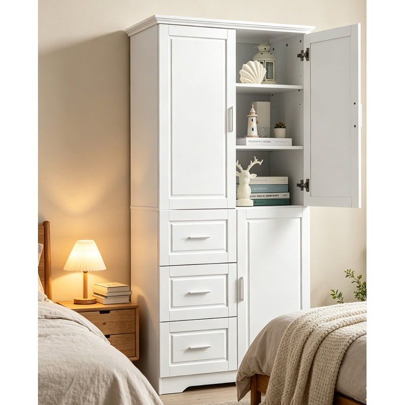 Armoire de rangement haute et large avec portes, Blanc