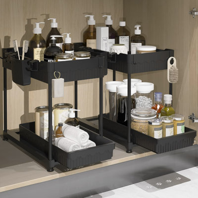 2 Pack 2-Tier Sliding Under Sink & Under Cabinet Organizer