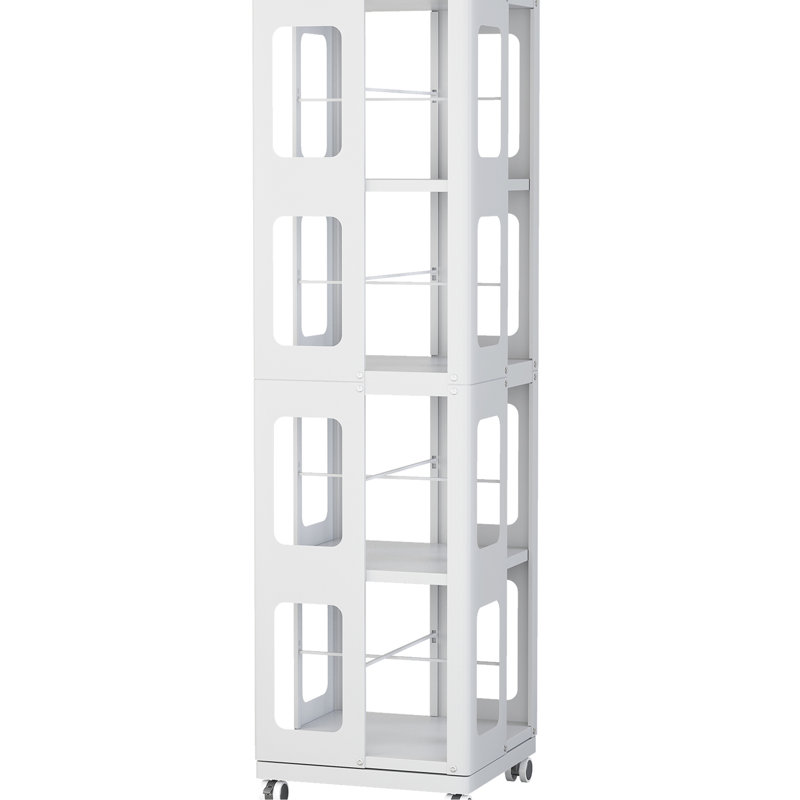 4 All Rotating Bookshelf With 360 Wheels, New Style White, Arc-shaped Corners, Space Solution, Simple Setup Process Space,
