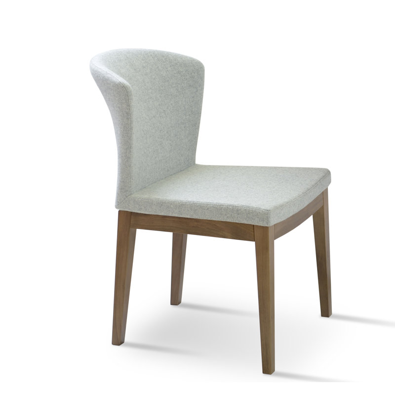 Capri Wool Solid Back Side Chair, Silver Wool, Beech Walnut