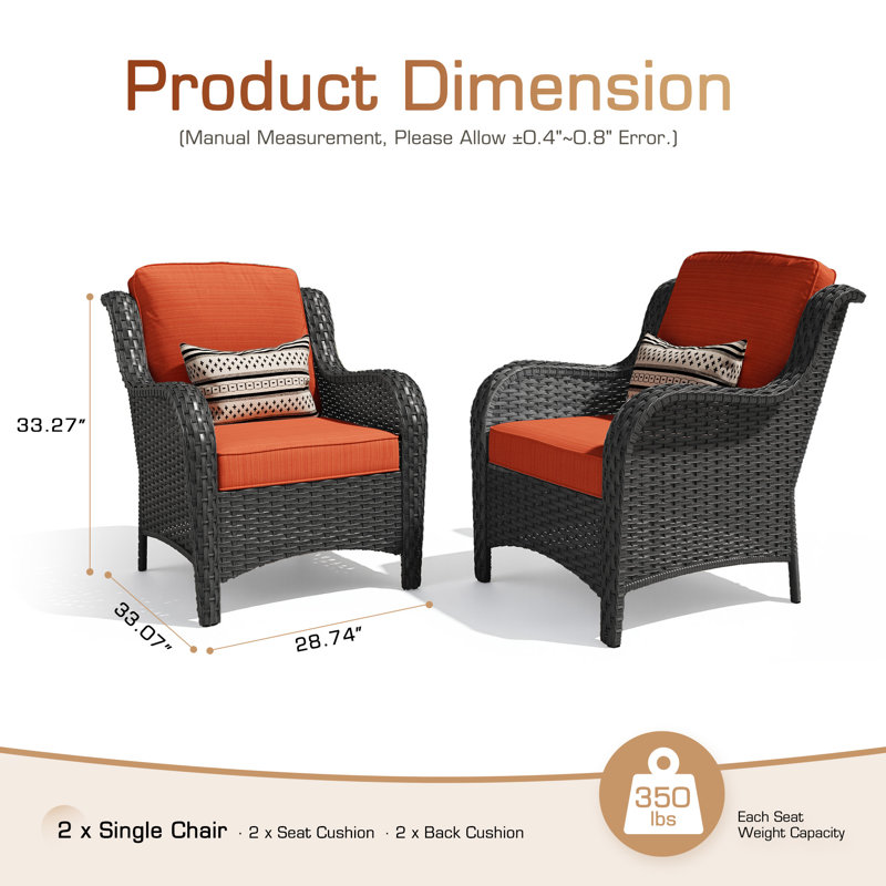 Repose-pieds d'extérieur pour patio avec coussin, repose-pieds en osier PE tissé à la main, Orange Red